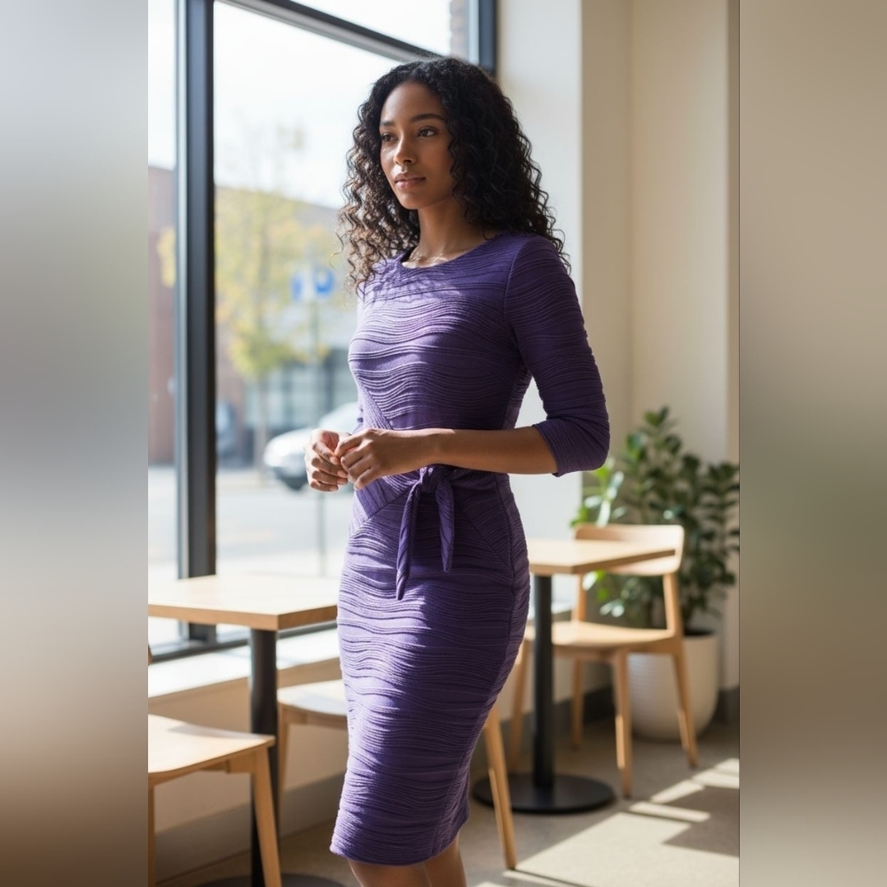 Calvin Klein sz 4 purple textured tie waist sheath dress